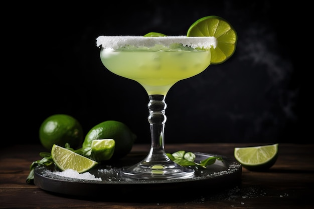 Cocktail Margarita limoen en munt op een donkere achtergrond