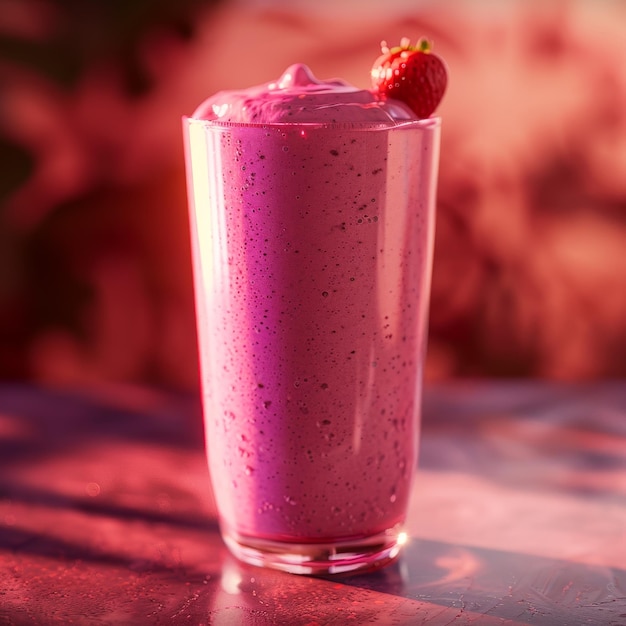 Cocktail met aardbeien op tafel.