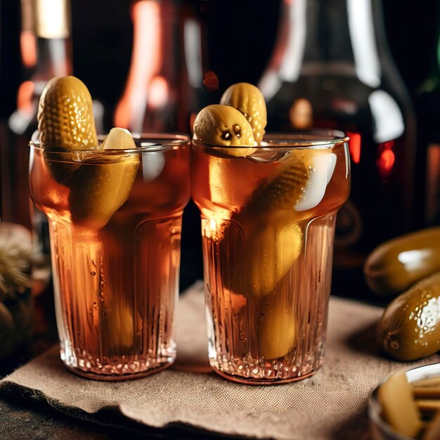 Cocktail met augurken in glazen op tafel Zelfgemaakte drankjes