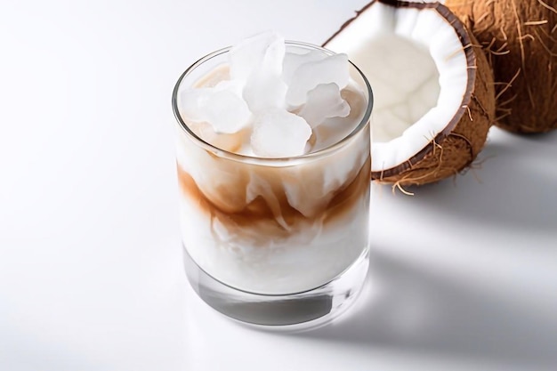 cocktail met kokosnoot op witte achtergrond top view