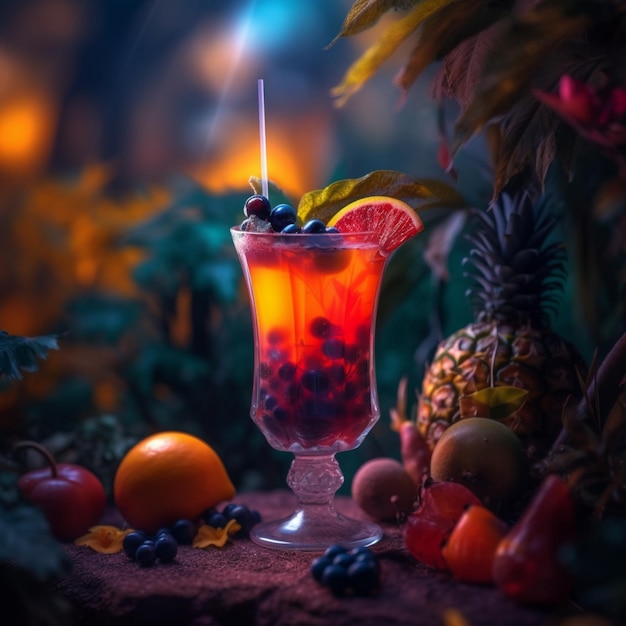 Foto cocktail met tropische vruchten nacht achtergrond