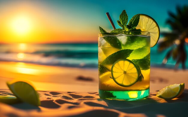 Foto cocktail mojito op het strand