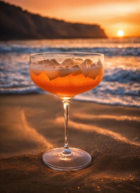 Cocktail op het strand bij zonsondergang Kleurrijke zomer achtergrond ai generatief