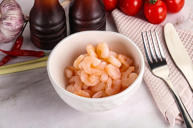 Cocktail prawns snack in the bowl