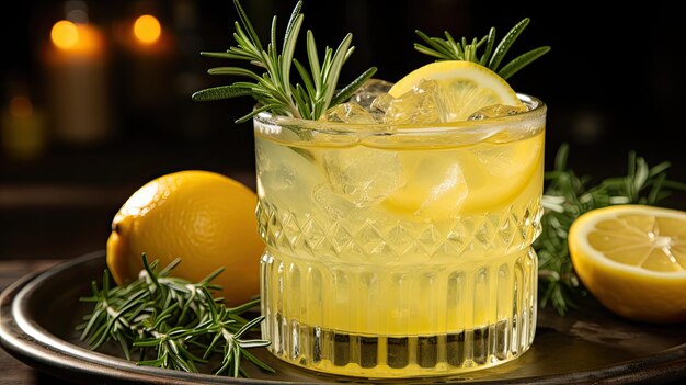 a cocktail prepared of rosemary, orange, and strong seltzer.