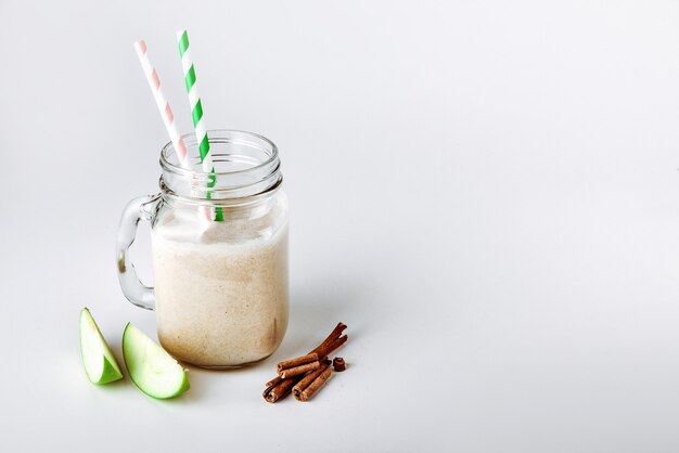 Cocktail protein smoothie with apple cinnamon in a glass functional nutrition