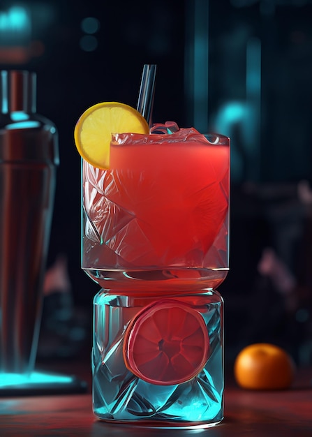 Cocktail refreshment in neofuturistic style