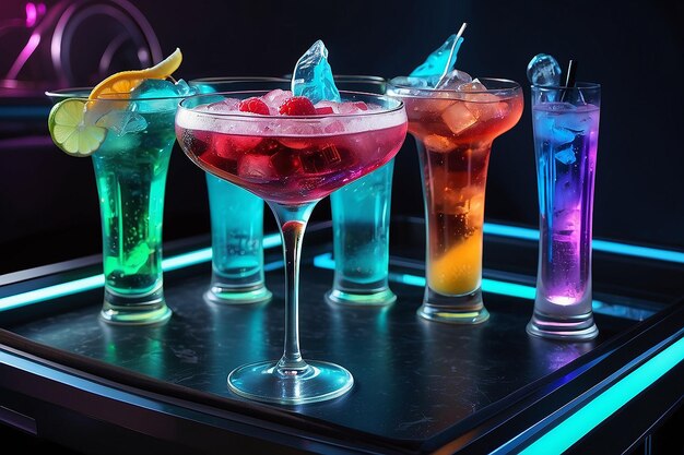 Cocktail refreshment in neofuturistic style