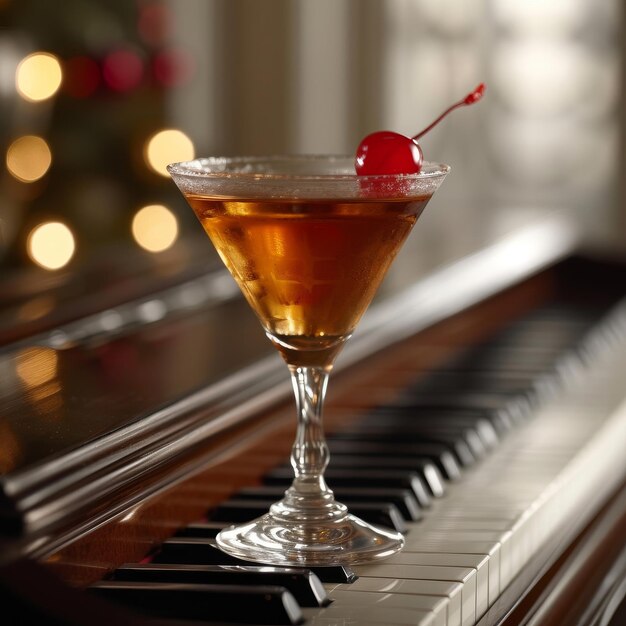 Photo cocktail resting on top of a piano