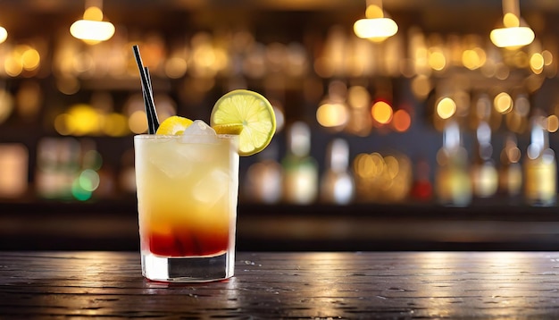 cocktail rust op een bar toonbank de wazige achtergrond het creëren van een gevoel van nachtleven en verwennerij