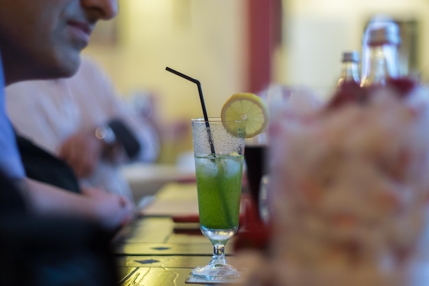 Cocktail served on table in bar