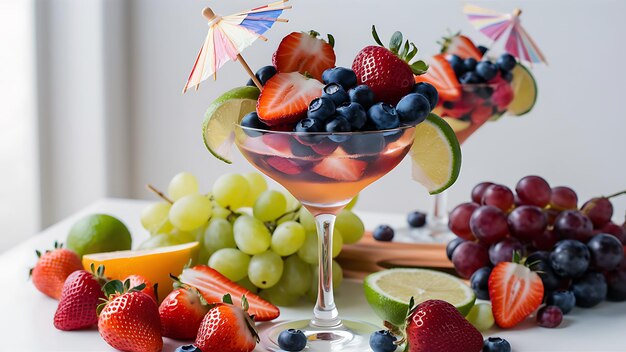 Cocktail set with fresh summer fruits isolated