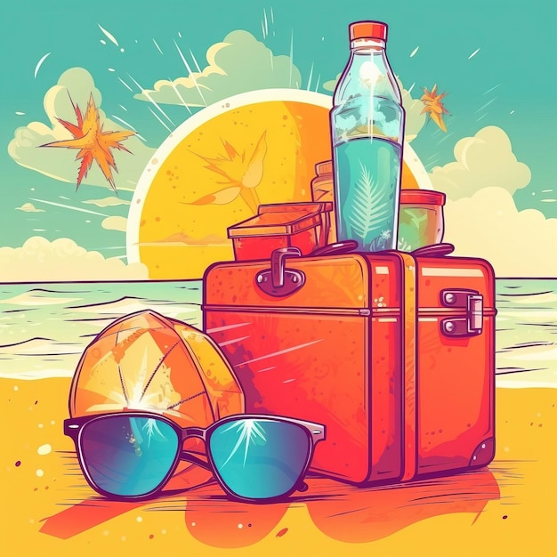 Foto cocktail vacation suitcase seaside sunny ai generated high quality illustration