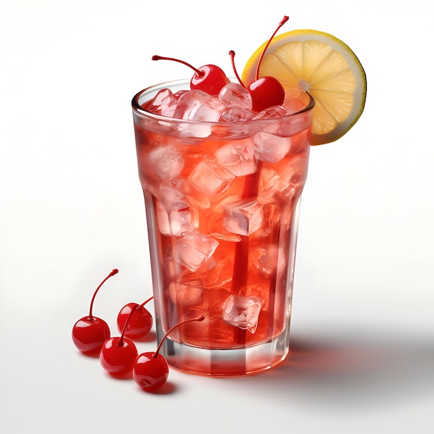 Cocktail with cherry on a white background 3d illustration
