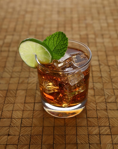 Cocktail with cola and mint