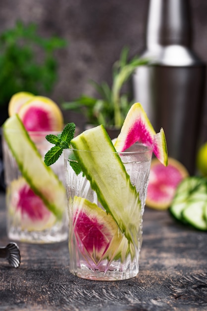 Cocktail with cucumber and radish