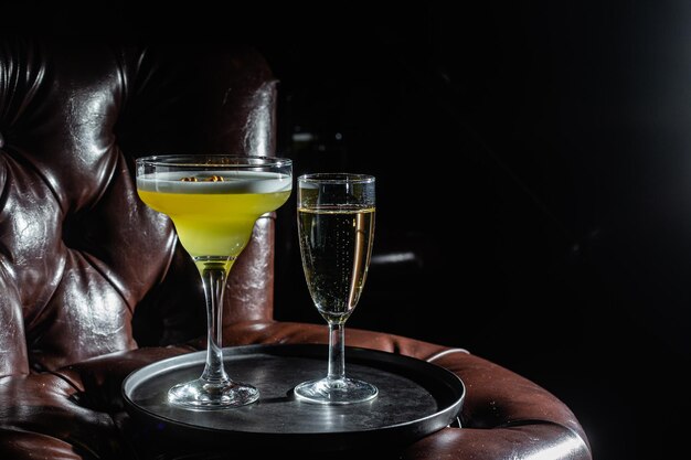 Cocktail with ice on a dark background Bar