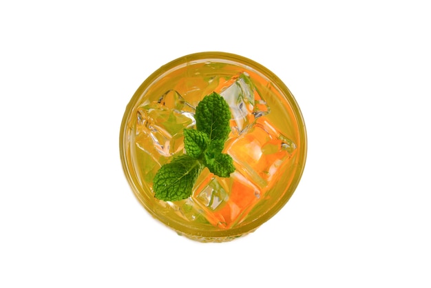 Cocktail with lemon and mint on a white background. Copy space.