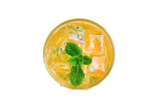 Cocktail with lemon and mint on a white background. Copy space.