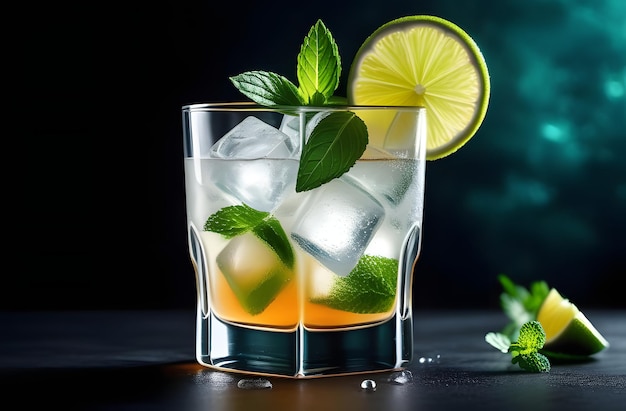 cocktail with lime and mint Generative AI