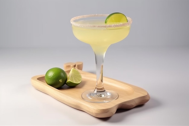 Cocktail with lime on a tray