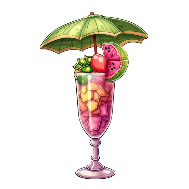 Cocktail with lime watermelon cherry and ice vector illustration