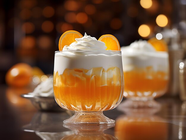 Cocktail with orange in a glass on a golden background