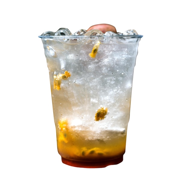 Cocktail with passion fruit in a plastic glass