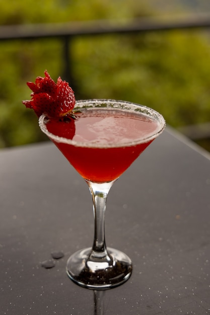 cocktail with red strawberry