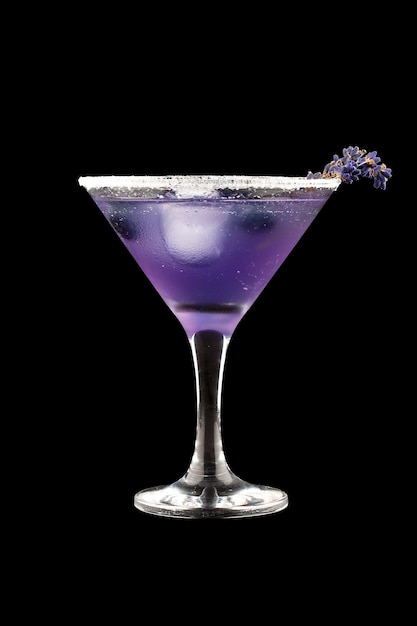 Cocktail with rum and lavender on a dark background Isolated