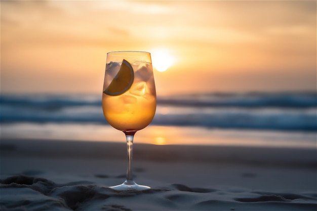 Cocktailglas met pittoreske zee achtergrond essentie van een zomervakantie generatieve ai
