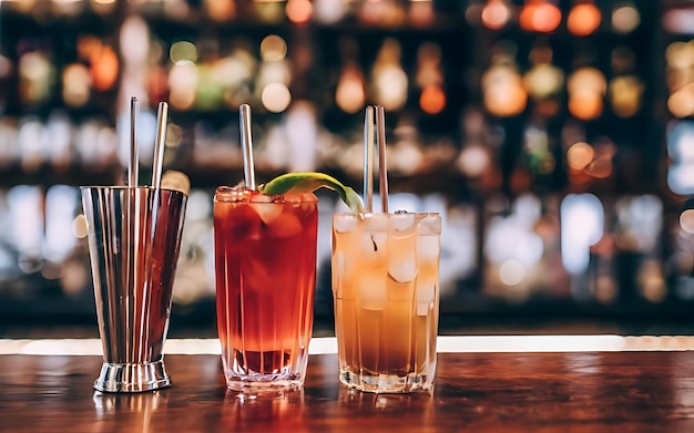 Cocktails at the bar with a blurred background