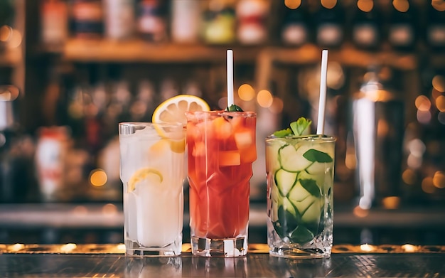 Cocktails at the bar with a blurred background