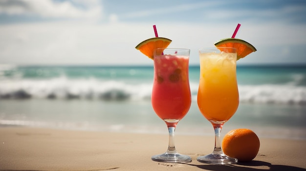 Cocktails on the beach with a beach in the background