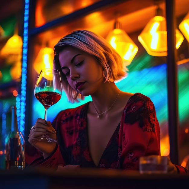 cocktails in a quiet bar with romantic lights