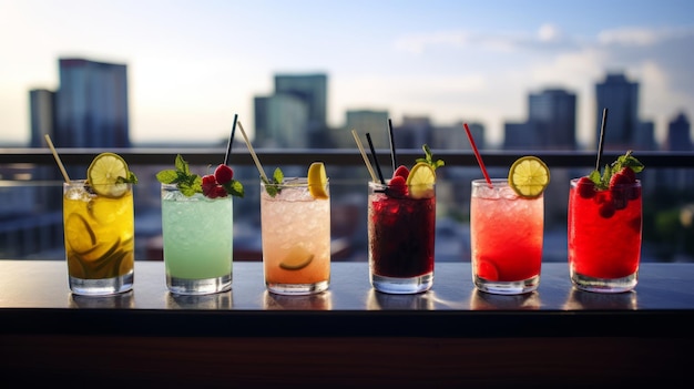 Cocktails served on a rooftop bar