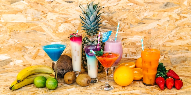 Cocktails and tropical fruits