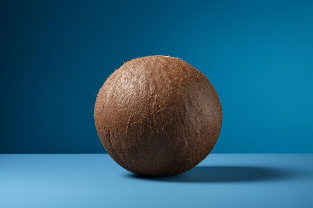 Photo coco bliss a ripe brown coconut rests on a tranquil blue surface