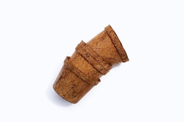 Coco coir pots on white background