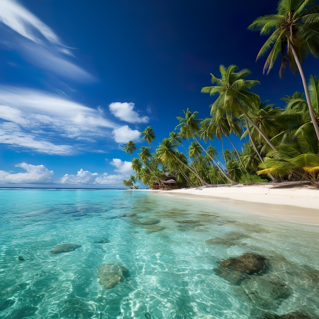 Кокосовая пальма на пляже мечты тропического райского острова