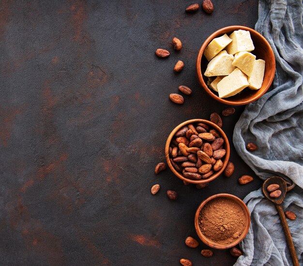 Cocoa beans, powder and butter