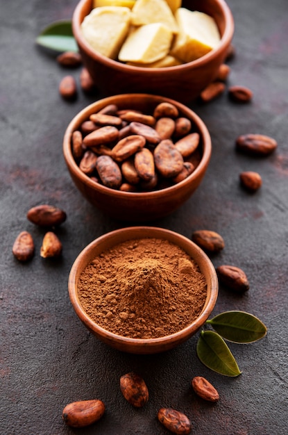 Cocoa beans, powder and cocoa butter