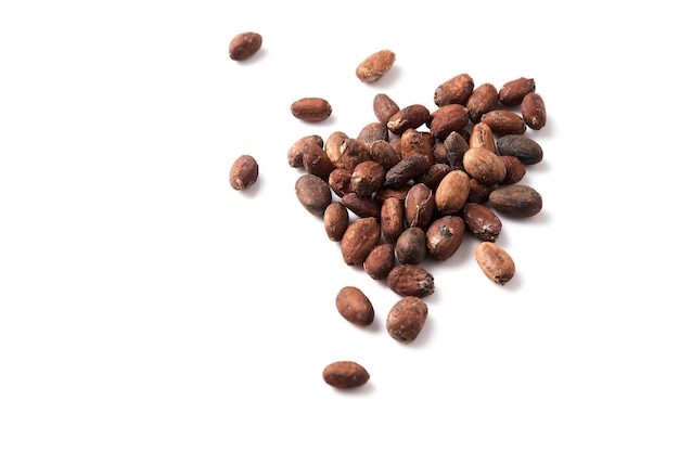 Cocoa beans on a white background