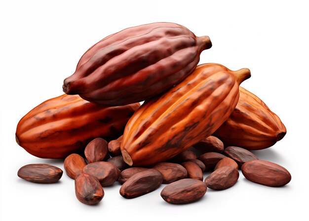 Cocoa beans with cocoa pod isolated on white background ai generated