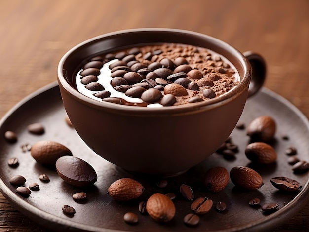 Cocoa Bliss Chocolate Cup with Sauce and Coffee Beans