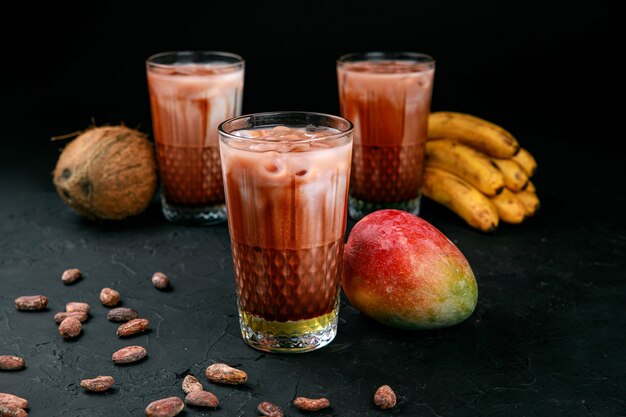 Cocoa drink with food additives and ice