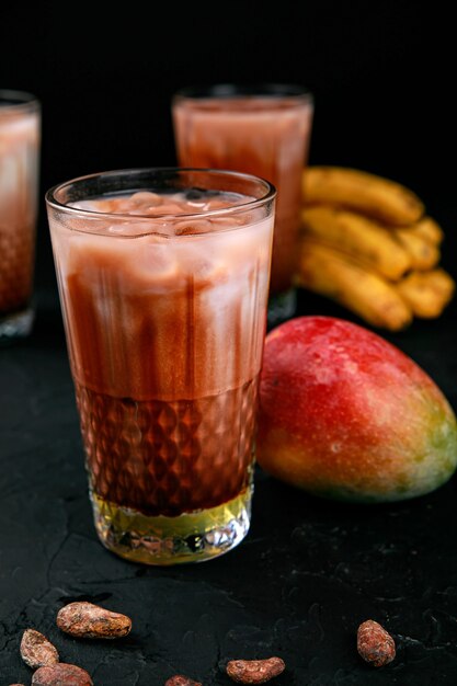 Cocoa drink with food additives and ice