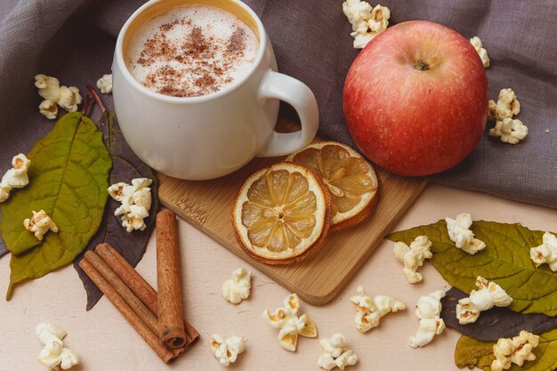 Cocoa or latte or hot chocolate with cinnamon