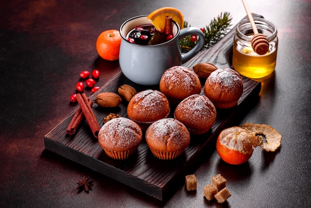 cocoa muffins on the Christmas table