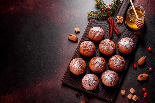 cocoa muffins on the Christmas table